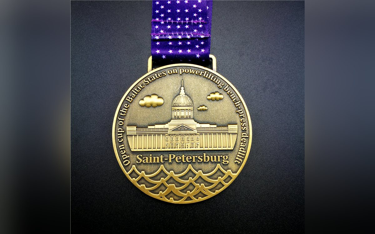 Gold 3D medal with architecture relief